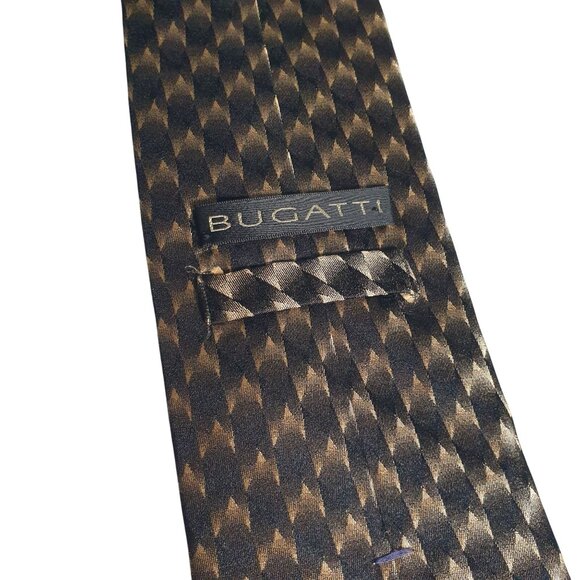 Bugatti Mens Geometric Patterned Silk Tie Black Gold Office Core Dad Gift Formal - Picture 5 of 5